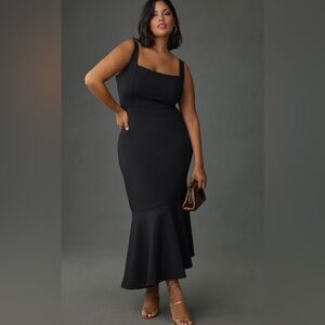 Anthropologie The Ariana Square-Neck Asymmetrical Ruffle-Hem Dress Medium